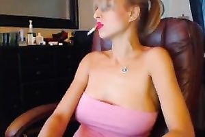 Awesome private show with a well-endowed blond smokin' a cig