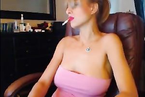 Awesome private show with a well-endowed blond smokin' a cig