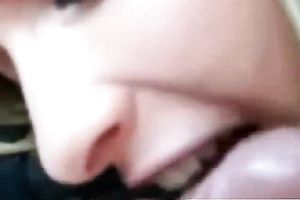 Lovely and sexy naughty college horny white wife gives head in the car
