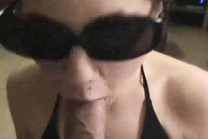 Girlfriend in dark bikini and sunglasses blowing my knob