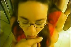 Bitch with black hair and glasses provided my buddy with a blow job