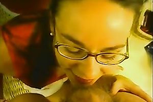 Bitch with black hair and glasses provided my buddy with a blow job