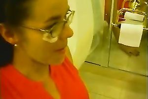 Bitch with black hair and glasses provided my buddy with a blow job