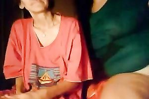 Mature floozy sitting next to recent floozy flashed her own unattractive saggy mounds