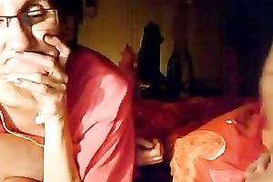 Mature floozy sitting next to recent floozy flashed her own unattractive saggy mounds