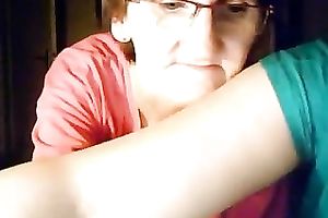 Mature floozy sitting next to recent floozy flashed her own unattractive saggy mounds