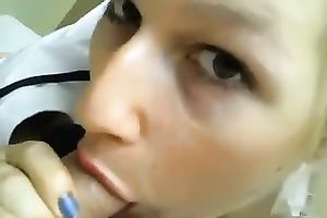 My golden-haired paramour shows her blow job skills to me in homemade video