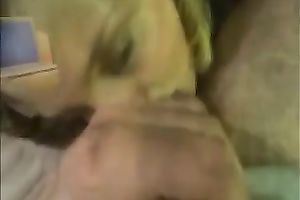 Blond haired sexy lady of my buddy gives him an handsome oral-stimulation