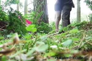 Horny white girlfriend in the forest blowing weenie on webcam