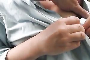 Feeling her big saggy breasts with my hands on non-professional sex clip