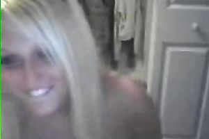 Chubby blond hottie shows me her large juggs on cam