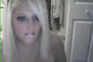 Chubby blond hottie shows me her large juggs on cam