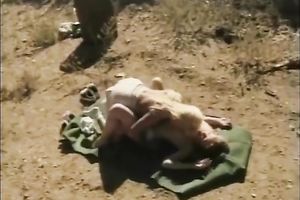 Two curvy golden-haired lesbo smack every other's vaginas in the wild