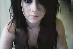 Brunette youthful emo playgirl shows and plays with her muff