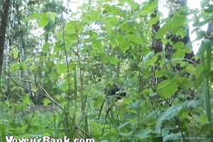 Blonde white Russian housewife in the high grass squats and piddles