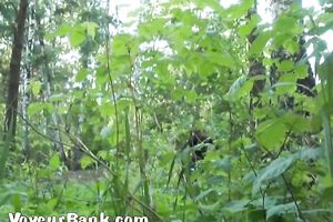 Blonde white Russian housewife in the high grass squats and piddles