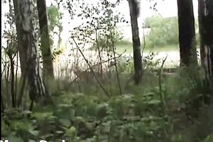 Blonde white Russian housewife in the high grass squats and piddles