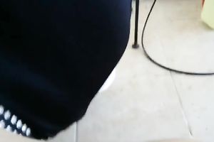 Masked manacled plump doxy with massive boobies masturbated herself on bench