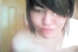 Amateur short haired a bit plump web camera slut is screwed from behind