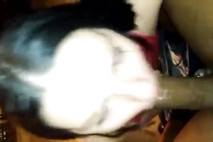 Dark haired gal in red top was blowing my friend's overweight dark cock