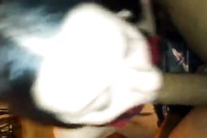 Dark haired gal in red top was blowing my friend's overweight dark cock