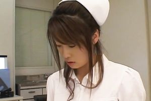 Gorgeous Japanese nurse exposes her bumpers and furry cookie