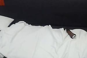 Delicious large woman pushing moist bawdy cleft with smooth sex toy