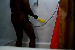Chubby black skinned girl of my neighbour was taking a sexy shower