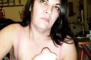 Dark haired absolutely busy with jerking off my dick brunette hair is super hawt