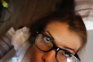 Wonderful eye catching dark brown in glasses waits for ejaculation after head