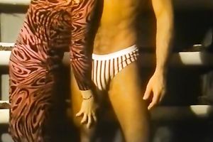 Two shaggy retro wench deepthroats sluggish weenie in the baths