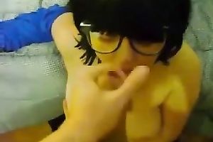 My perverted nerdy short haired legal age teenager just enjoys engulfing my lollicock