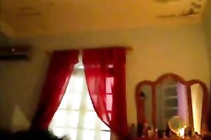 Hot Arab BBC slut in the bedroom flashing large love melons and wazoo