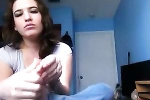 Sexy brunette hair ally shows me how this babe puts lotion on her feet