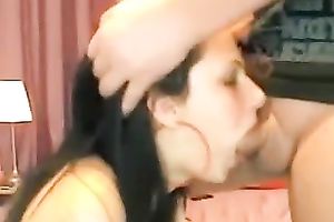 Rather pallid non-professional brunette nympho was mouthfucked properly