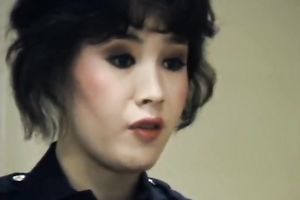 Unshapely asian wench masturbates for moustached cop