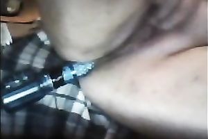 Horny floozy reams her constricted twat with her fresh metallic vibrator