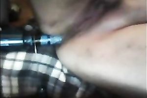 Horny floozy reams her constricted twat with her fresh metallic vibrator