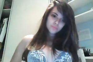 Appetizing large breasted all bare lazy brunette hair posed for me on web camera