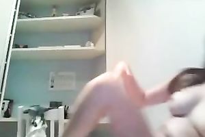 Appetizing large breasted all bare lazy brunette hair posed for me on web camera