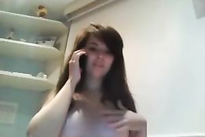 Appetizing large breasted all bare lazy brunette hair posed for me on web camera