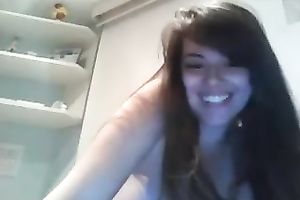 Appetizing large breasted all bare lazy brunette hair posed for me on web camera