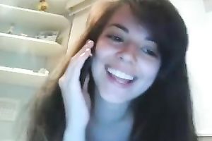 Appetizing large breasted all bare lazy brunette hair posed for me on web camera