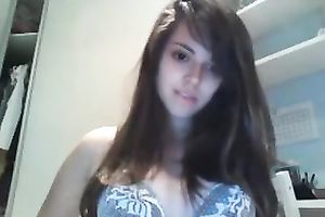 Appetizing large breasted all bare lazy brunette hair posed for me on web camera