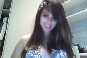 Appetizing large breasted all bare lazy brunette hair posed for me on web camera