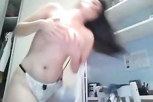 Appetizing large breasted all bare lazy brunette hair posed for me on web camera
