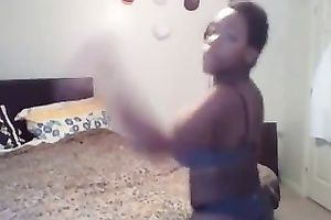 Goofy breasty dark black cock slut flashing her sexy arse and large zeppelins on web camera