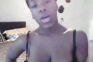 Goofy breasty dark black cock slut flashing her sexy arse and large zeppelins on web camera