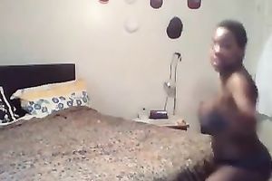 Goofy breasty dark black cock slut flashing her sexy arse and large zeppelins on web camera