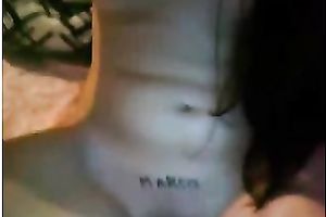 Raven haired bitchie nympho with natural merry milk sacks was teasing herself